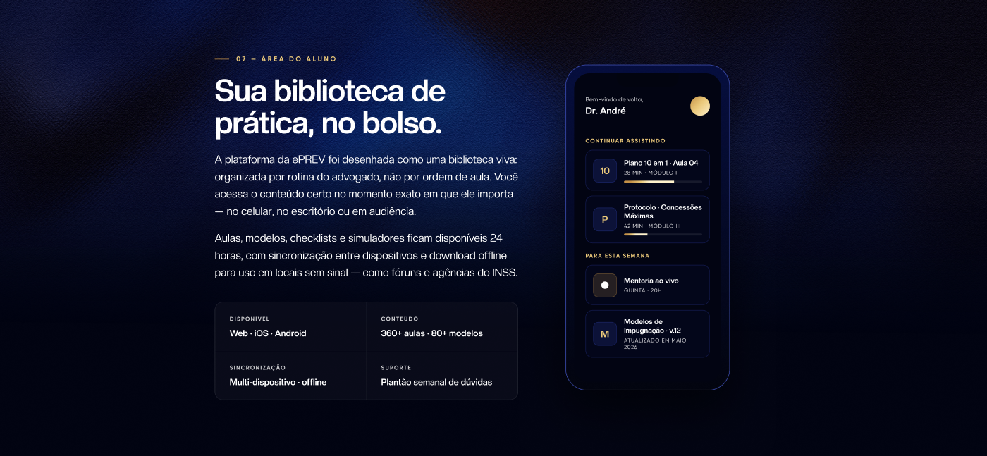 Mockup da area do aluno da ePREV em smartphone